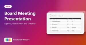 Board meeting presentation agenda slide with items for approval